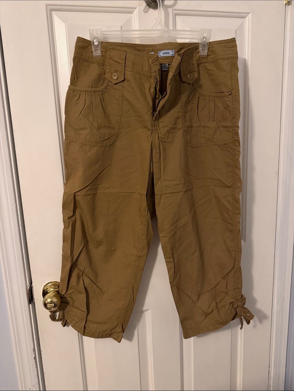Women’s Izod Tan Cargo Capris with Tie Hems